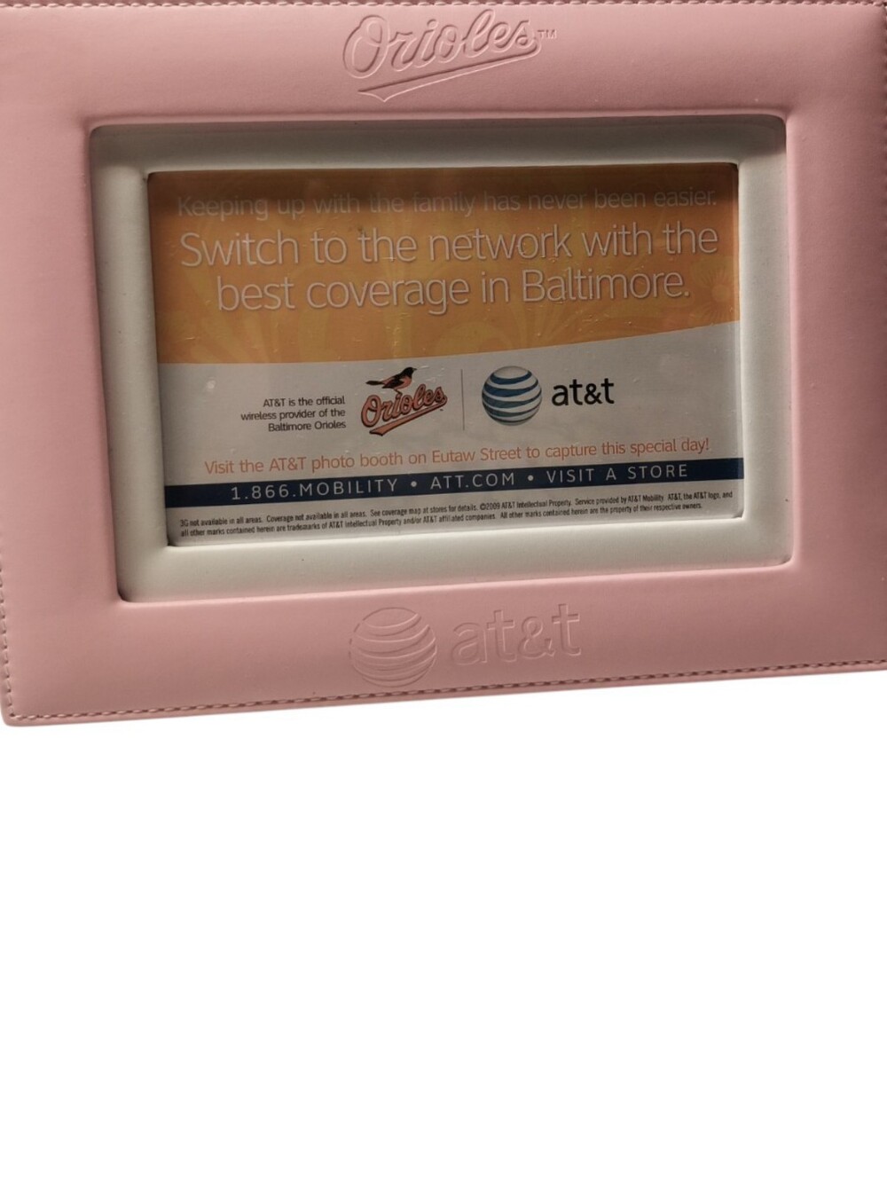 Baltimore Orioles/AT&T Pink Embossed 2009 Soft Cushioned Picture Frame. NWOT.